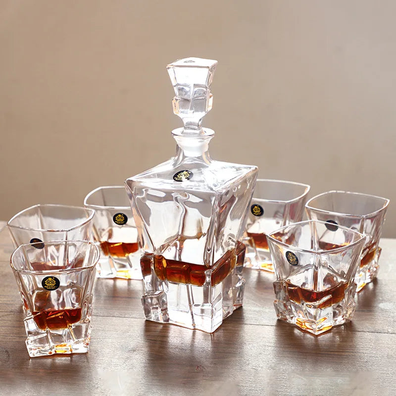 7PCS/SET Crystal Glass Wine Red Bottle + Cups Wine Decanter Whiskey Bohemia Liqour Pourer Home Bar Vodka Beer Bottle Jar Jug JR