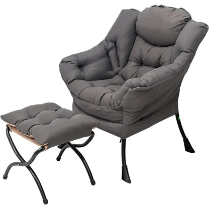 Lazy Chair with Ottoman, Lounge Accent Chair with Armrests and a Side Pocket, Leisure Upholstered Reading Chair with Footrest