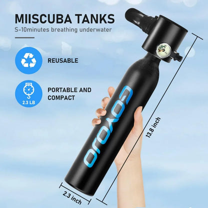 0.5 Liter Mini Tank Diving Scuba,5-10 Minutes Underwater Breathing Equipment Portable Oxygen Kit