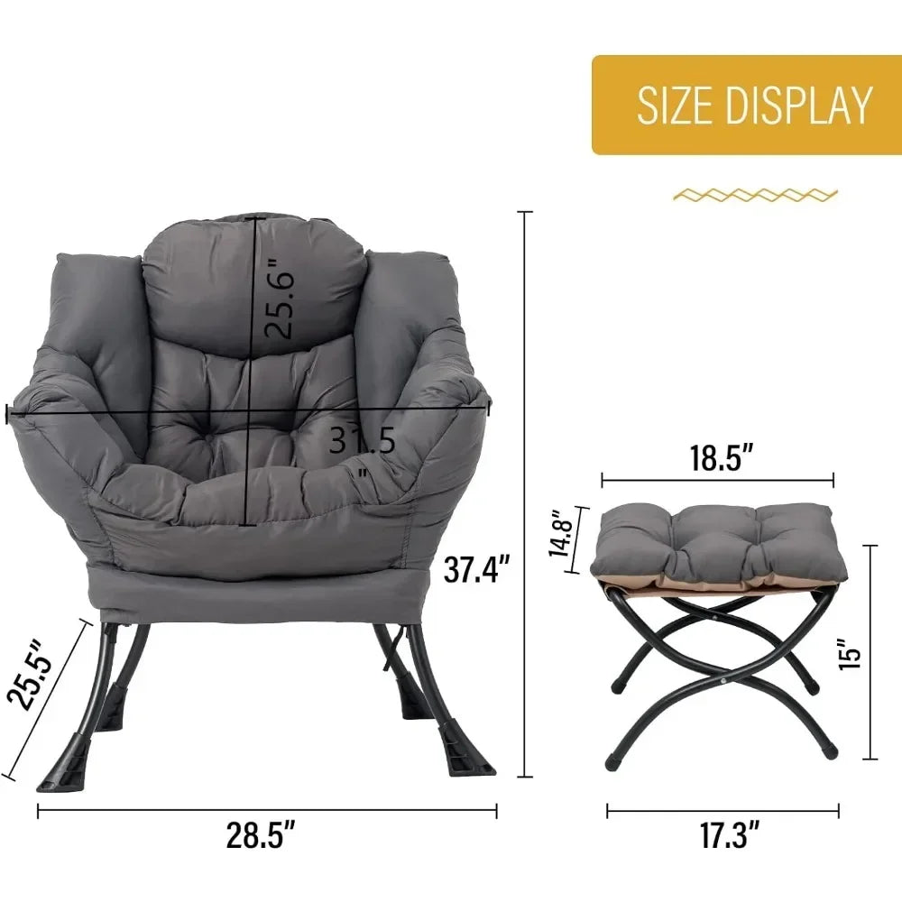 Lazy Chair with Ottoman, Lounge Accent Chair with Armrests and a Side Pocket, Leisure Upholstered Reading Chair with Footrest