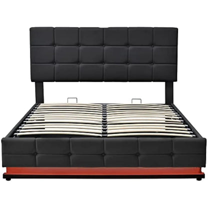 Designs Modern Queen Bed with 2 Nightstands, Black, Platform Bed, LED Lights, Lift-up Storage, USB Charging Station