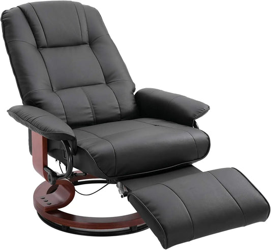 HOMCOM Faux Leather Manual Recliner, Adjustable Swivel Lounge Chair with Footrest, Armrest and Wrapped Wood Base for Living Ro