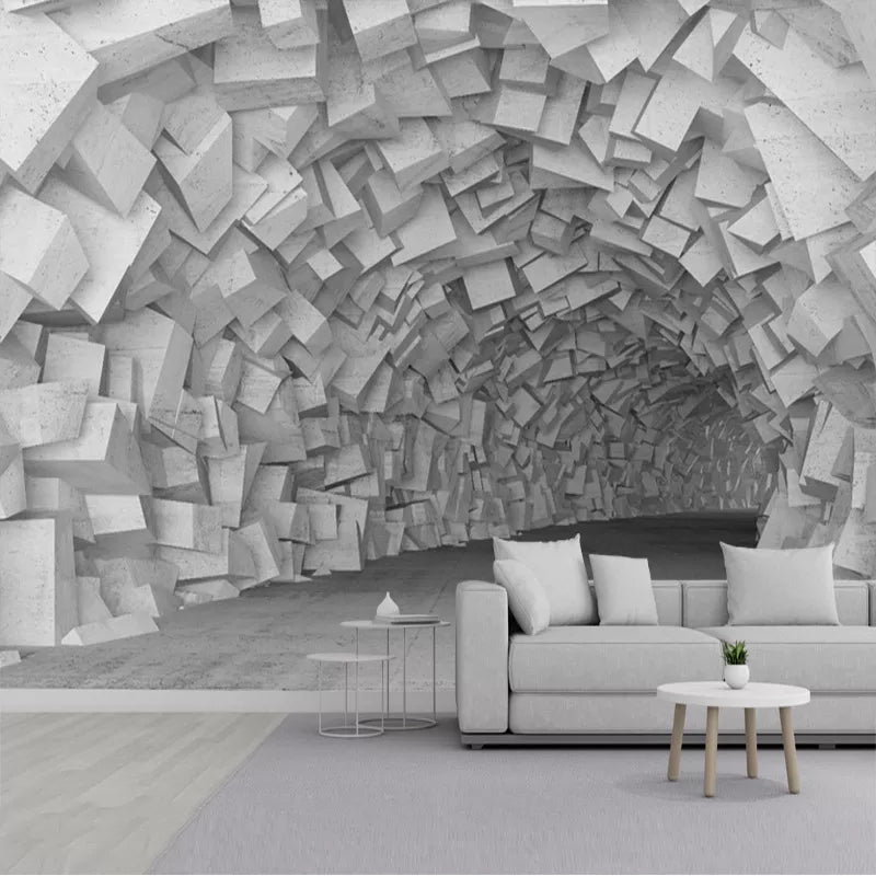 Three-dimensional pumping space extension tunnel brick wall custom 3D mural wallpaper self-adhesive wallpaper bedroom living roo