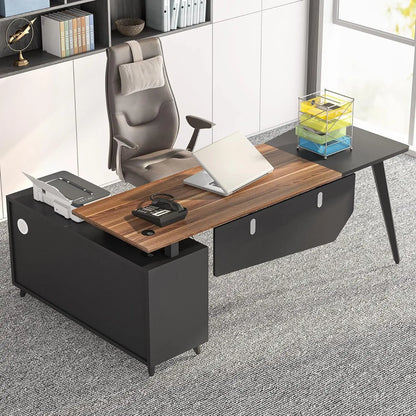 L-Shaped Computer Desk with File Cabinet, Industrial Business Furniture Desk Workstation for Home Office