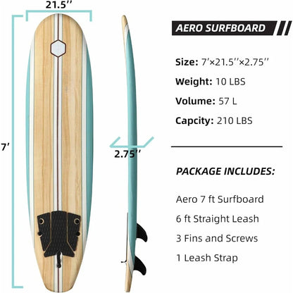 7ft Soft Top Foam Beginner Surfboard Perfect Longboard for Surfing Beach Fun and Water Sports Lightweight and Durable