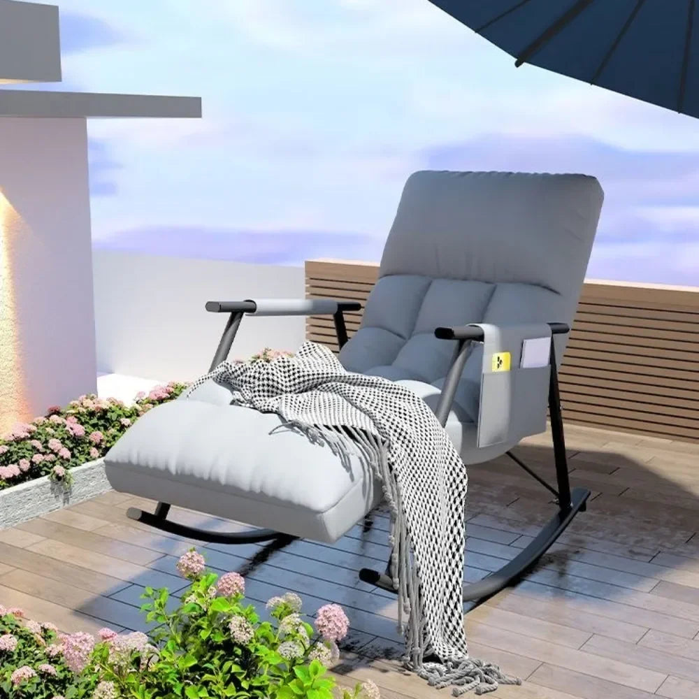 Nordic Adult Rocking Chair Washable Technology Cloth Lazy Sofa Lounge Chair Balcony Sun Recline Adjustable Ergonomic Deckchair