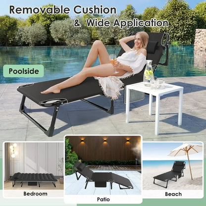 3 in 1 Folding Camping Cot Bed, 5 Positions Adjustable Patio Chaise Lounge Chair, Portable Sleeping Cots for Adults with