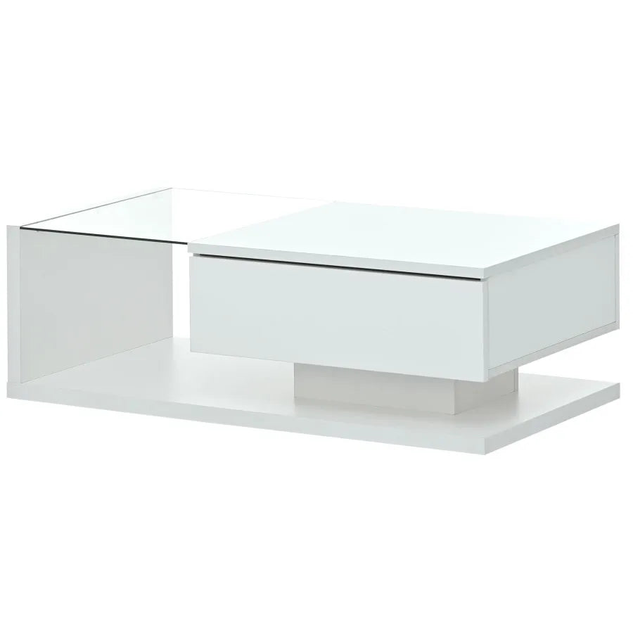 Modern Coffee Table with Tempered Glass, Wooden Cocktail Table with High-gloss UV Surface