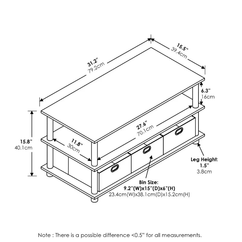 Frans Turn-N-Tube Coffee Table with Bin Drawers, French Oak Grey/Black/Black