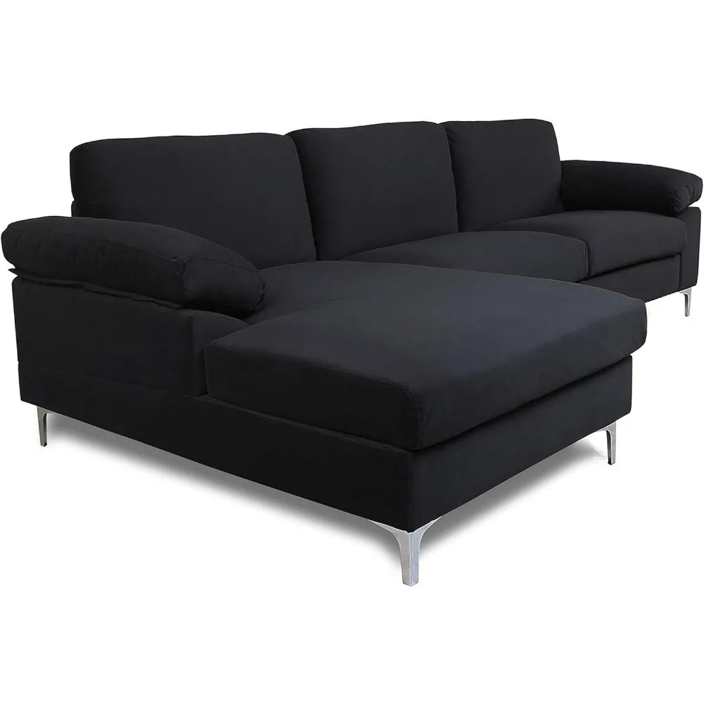 103.5" L-Shaped Sectional Sofas, Modern Velvet Upholstered 2-Seater Couch with Left Chaise Longue, Metal Leg, Removable Seat