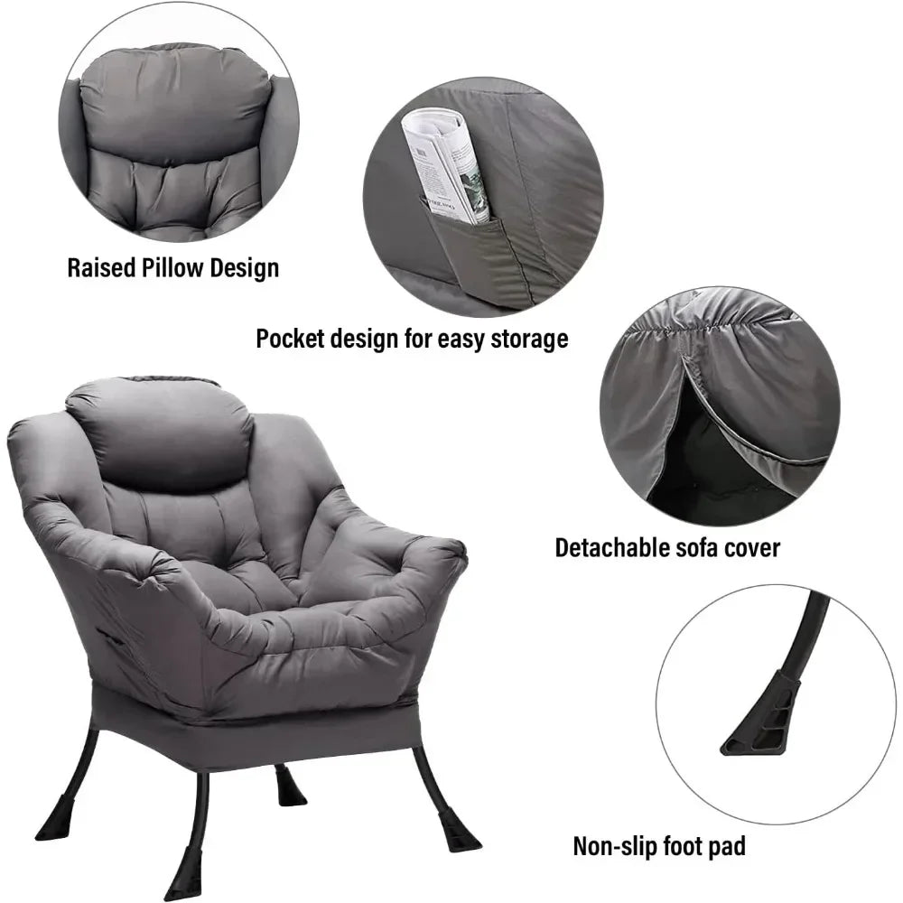 Lazy Chair with Ottoman, Lounge Accent Chair with Armrests and a Side Pocket, Leisure Upholstered Reading Chair with Footrest