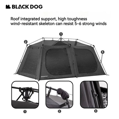 Naturehike BLACKDOG Camping Tent Waterproof Automatic One-touch Dome Cabin Tent for 5-8 Person Outdoor Trip W/ Projection Screen