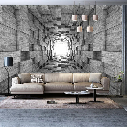 3D three-dimensional European style retro tunnel space, square living room, bedroom, customized self-adhesive wallpaper, mural