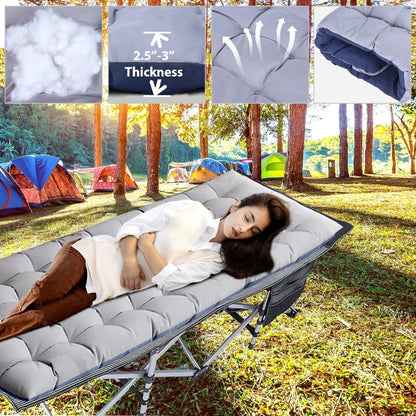 Camping Cot,Flat Sleeping Cot for Adults with Mattress,Portable Foldable Camp Cot for Office,Home Nap,Outdoor Travel