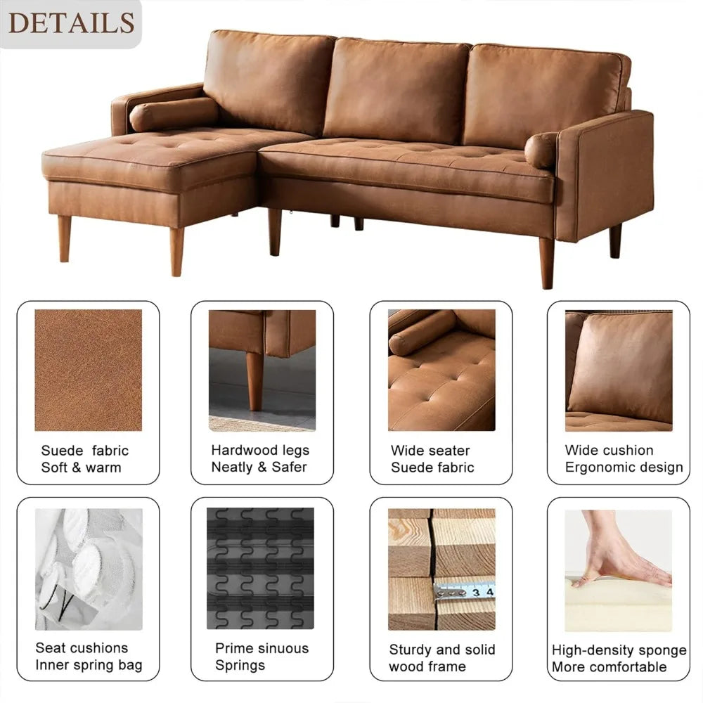 Convertible Sectional Couch L Shaped Sofa with Reversible Chaise for Living Room L Shaped 83 inches Brown  living room furniture