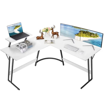 Black Office Desk L-Shaped Computer Desk Modern Corner Desk Home Office Writing Sturdy Workstation With Movable Table Room Desks