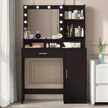 Vanity Desk with Mirror & Light, Large Drawer & Three Level Storage Dresser, 3 Lighting Modes Adjustable Brightness,