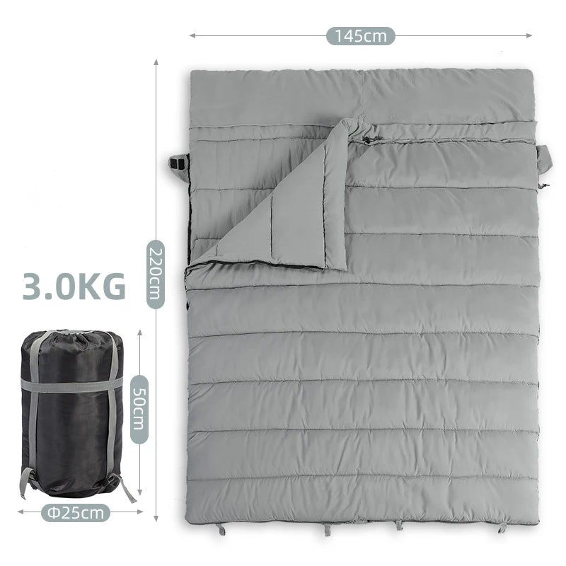 Portable Waterproof Double Camping Sleeping Bag, 2 Person, 3 Seasons, Cold Weather, Hiking and Indoor