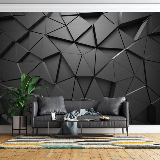 Black three-dimensional geometric triangle custom 3D mural wallpaper self-adhesive wallpaper bedroom living room sofa background