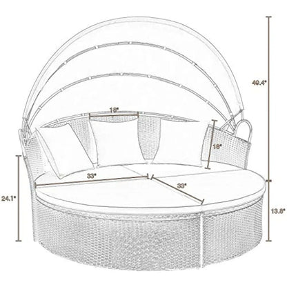 “Stylish patio daybed with retractable canopy. Durable wicker rattan, flexible seating. Ideal for outdoor comfort.