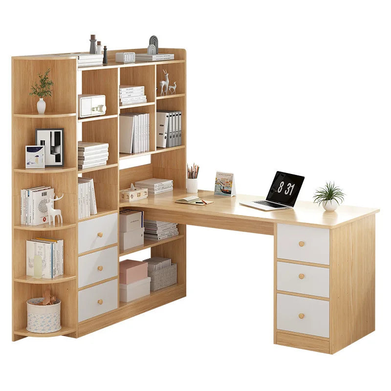 Computer Desk Bookshelf Integrated Shelves Drawers Large Laptop Home Bedroom Student Study Writing Desk Simple Office Table