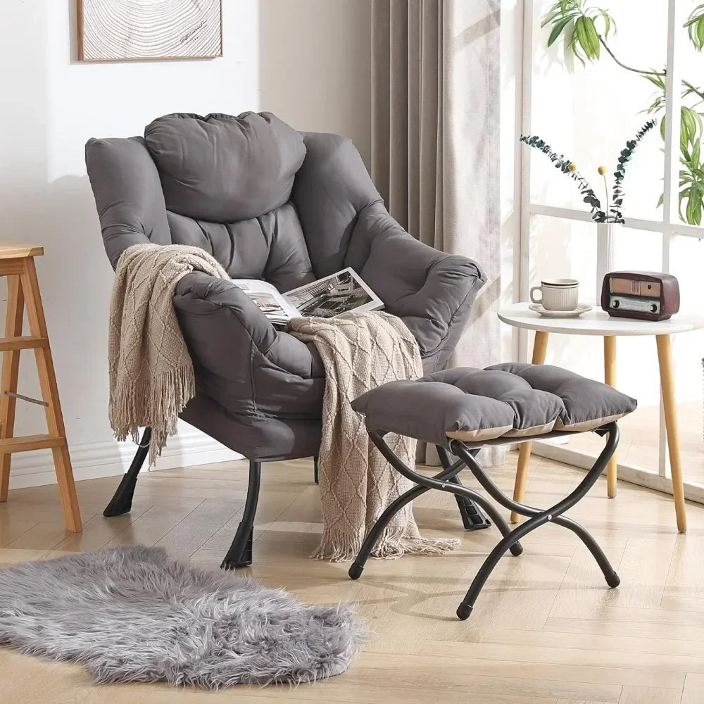 Lazy Chair with Ottoman, Lounge Accent Chair with Armrests and a Side Pocket, Leisure Upholstered Reading Chair with Footrest