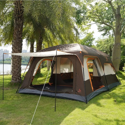 10-12 Person,Family Cabin Tents,2 Rooms,Straight Wall,3 Doors and 3 Windows with Mesh,Waterproof,Double,Big Tent  Freight free