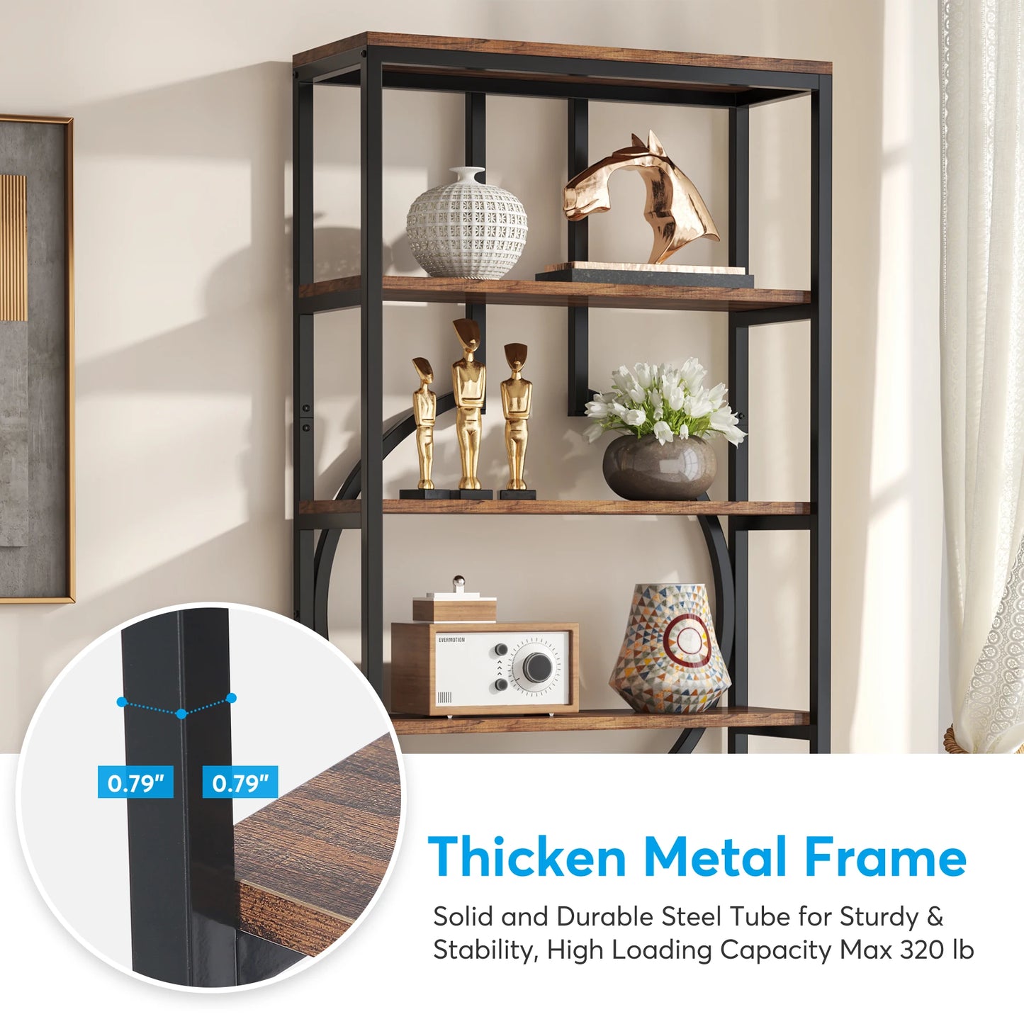 Tribesigns 70.9 Inch Industrial Bookshelf, 6-Tier Tall Bookcase with Open Shelves, Wood and Metal Display Shelf Storage Shelves