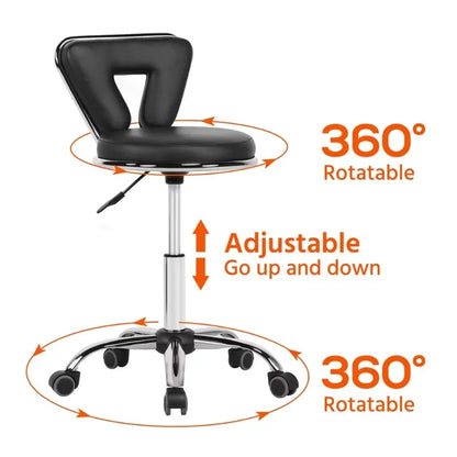 SmileMart Adjustable Mid-back Salon Stool with Wheels for Manicure Massage Spa, Black  Bar Stools for Kitchen