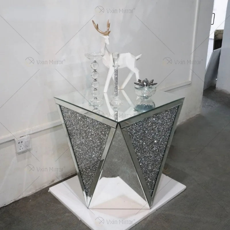 Cross border modern mirror tea table, glass corner table, diamond decoration, living room coffee table,   tea table