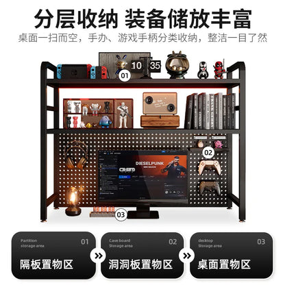 Bookcase With Grid Bookshelf Desk Storage Rack Desktop Multi-layer Wrought Iron Shelf Student Computer Desk Table Hole Board