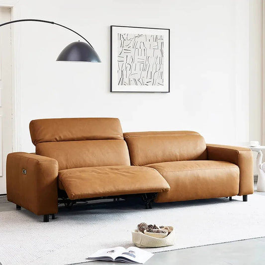 QS5 Sofa living room Italian minimalist first layer cowhide adjustable retractable double functSofa living rion sofa small apart