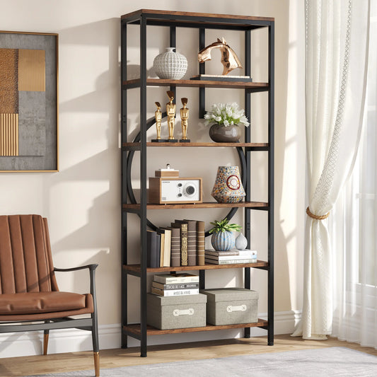 Tribesigns 70.9 Inch Industrial Bookshelf, 6-Tier Tall Bookcase with Open Shelves, Wood and Metal Display Shelf Storage Shelves