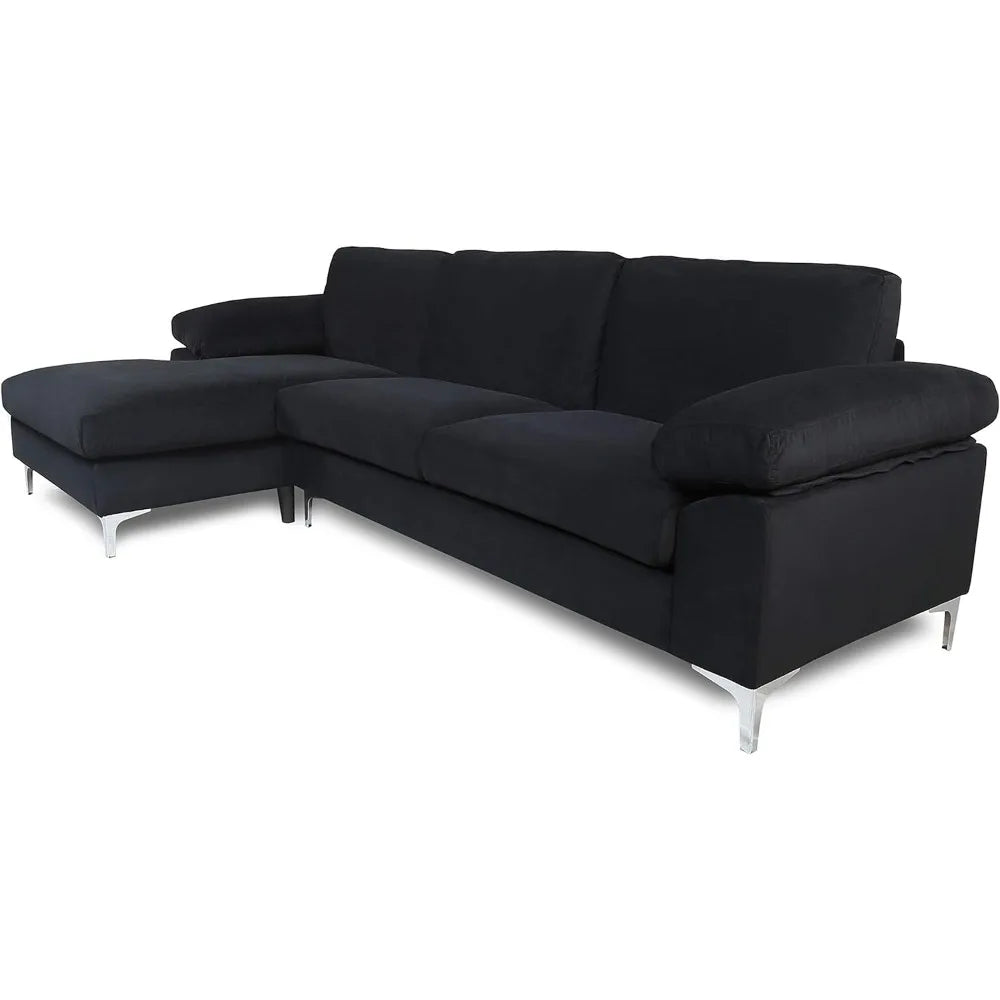 103.5" L-Shaped Sectional Sofas, Modern Velvet Upholstered 2-Seater Couch with Left Chaise Longue, Metal Leg, Removable Seat