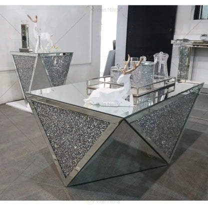 Cross border modern mirror tea table, glass corner table, diamond decoration, living room coffee table,   tea table