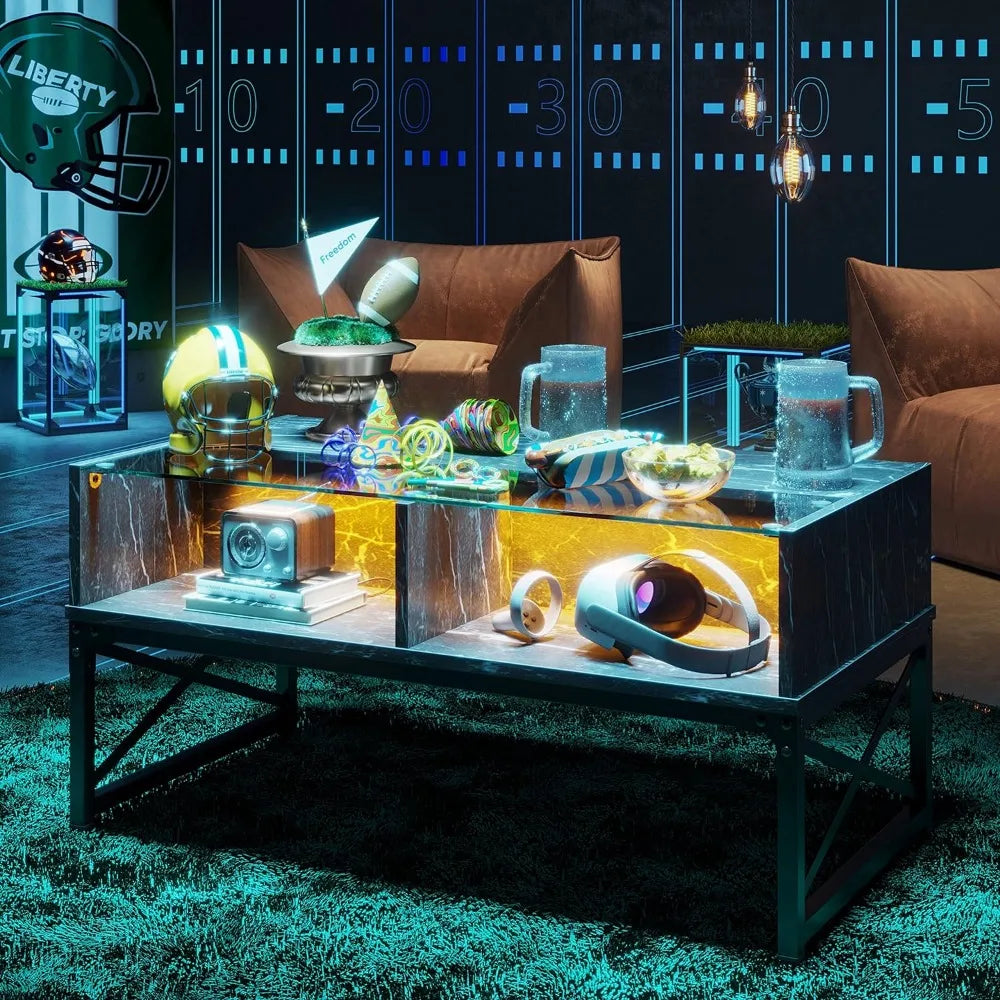 LED Coffee Tables for Living Room Modern Coffee Table Wood Center Table With Glass Top Game Night. 42 Inch Room Cofee Small Café