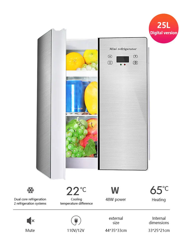 Double-door Mini Refrigerator 13 Bottles 30 Can Cooler/Cabinet Beverage Fridge Low Noise 25LCompressor For Home Car Offices Dorm