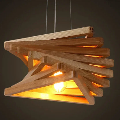 Modern Solid Wood Triangle Chandelier for Living Room Bar Restaurant House Decoration Lighting Led Indoor Hanging Lamp.