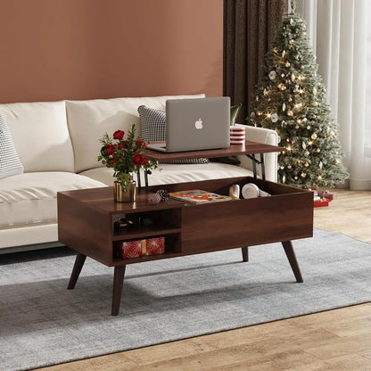 WLIVE Lift Top Coffee Table for Living Room,Small Coffee Table with Storage,Hidden Compartment and Adjustable Shelf,Mid Century