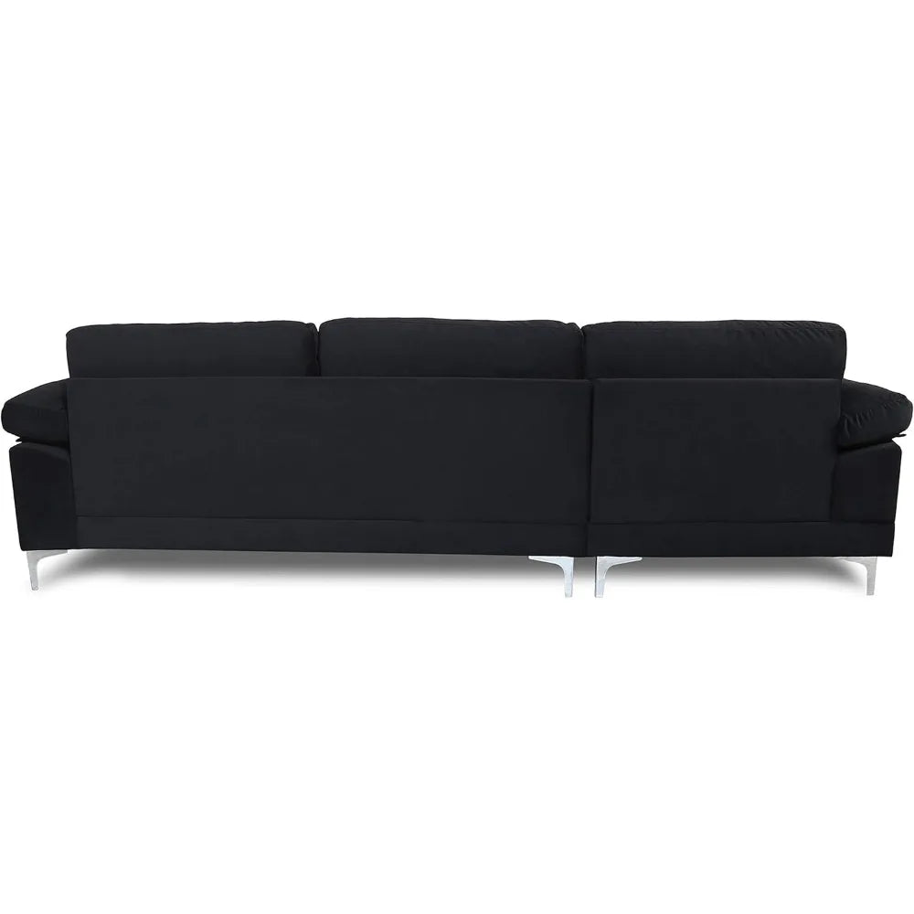 103.5" L-Shaped Sectional Sofas, Modern Velvet Upholstered 2-Seater Couch with Left Chaise Longue, Metal Leg, Removable Seat