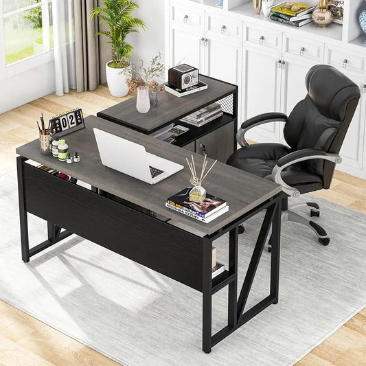 Tribesigns Office Desk with Cabinet Drawers, 55 inches Executive Desk,L Shaped Computer Desk with Storage Shelves and Mobile Fil