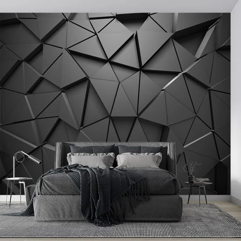 Black three-dimensional geometric triangle custom 3D mural wallpaper self-adhesive wallpaper bedroom living room sofa background