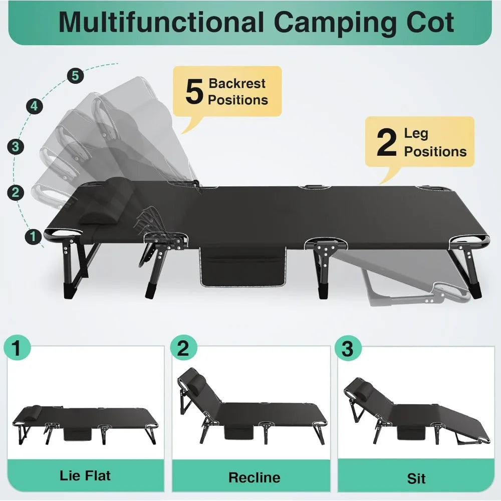 Folding Camping Bed with Mattress, Memory Foam Mattress and Metal Frame with Storage Cover, Portable Folding Bed