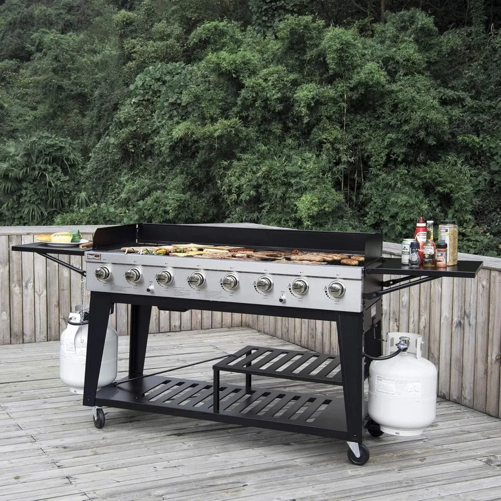 8-Burner Gas Grill, 104,000 BTU Liquid Propane Grill, Independently Controlled Dual Systems, Outdoor Party or Backyard BBQ