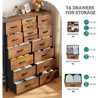 16 Drawer Dresser Furniture  Table Fabric Dresser for Bedroom Large Chest of Drawers