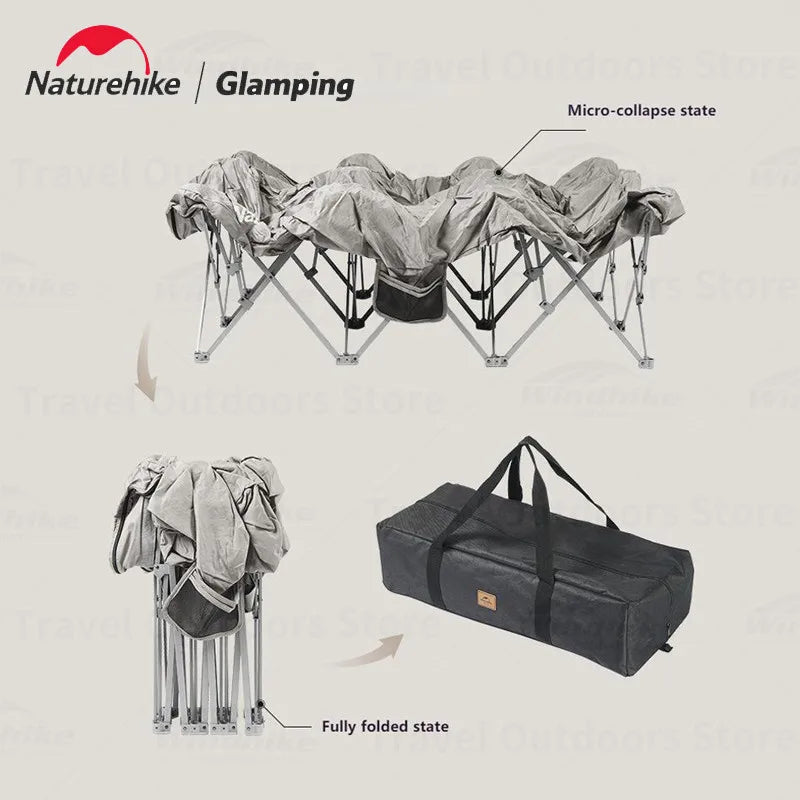 Naturehike Portable 2 Persons Camping Bed Widen Quick Open Folding Cot 120Kg Bearing Weight Camp Hiking Beach Sleeping Bed