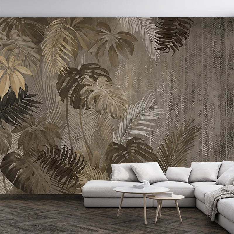 Hand-painted modern minimalist tropical plantain plant banana leaf custom 3D mural wallpaper self-adhesive wallpaper bedroom liv