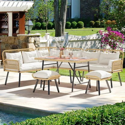 Garden Furniture Patio 8 Pieces Set, L-Shaped Furniture All-Weather Rattan Sets with Soft Cushion Chair, Garden Furniture Set