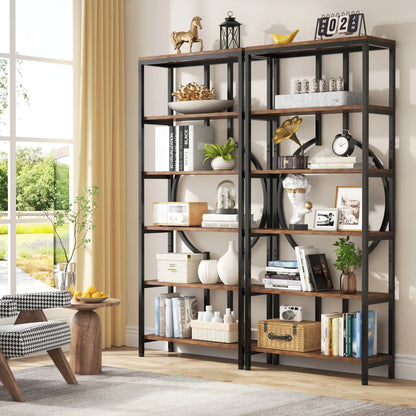 Tribesigns 70.9 Inch Industrial Bookshelf, 6-Tier Tall Bookcase with Open Shelves, Wood and Metal Display Shelf Storage Shelves