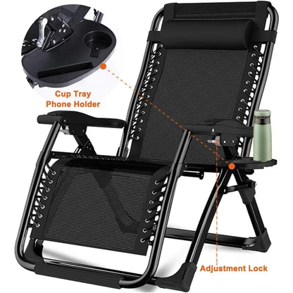 Camping Chair With Detachable Soft Cushion Oversized Zero Gravity Chair Beach Chairs Support 500 Lbs Adjustable Headrest Folding